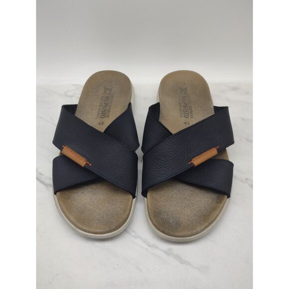 MEPHISTO Conrad Mens Size EU 43 US 1 1 Blue Leather Slide Flat Sandals